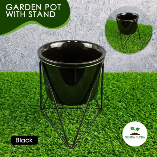 Garden Pot with Stand White and Black