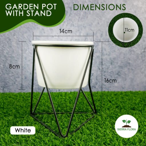 Garden Pot with Stand White and Black